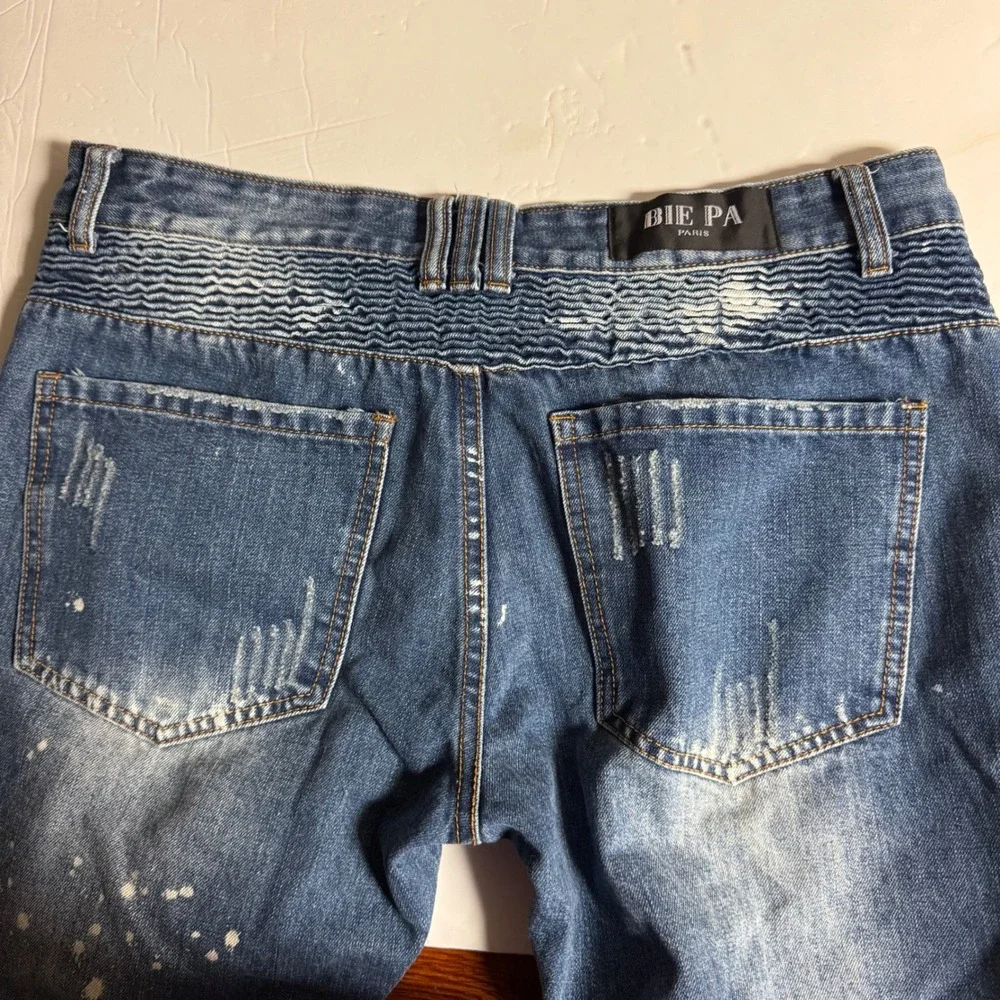 Mens Fashion Jeans Distressed Patches Air Force Panther‎ Eagle Blue Size 34